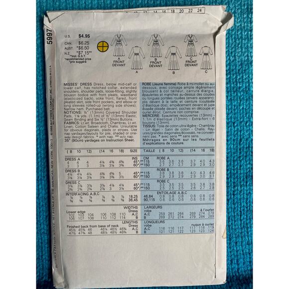 Butterick Sewing pattern 5997 dress maxi sz 8 10 - Picture 3 of 6